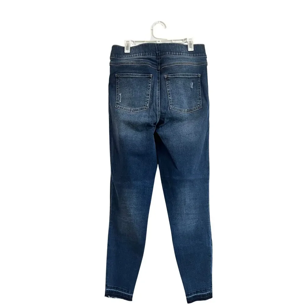 SPANX Distressed Ankle Skinny Jeans Pull On‎ Stretch Denim Medium Wash M